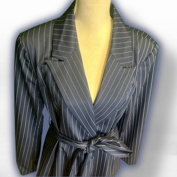 NWT Alexia Admor ‘Olya’ Striped Tie Waist Blazer in “Navy Blue” Pinstripe Sz 14 - Picture 6 of 16